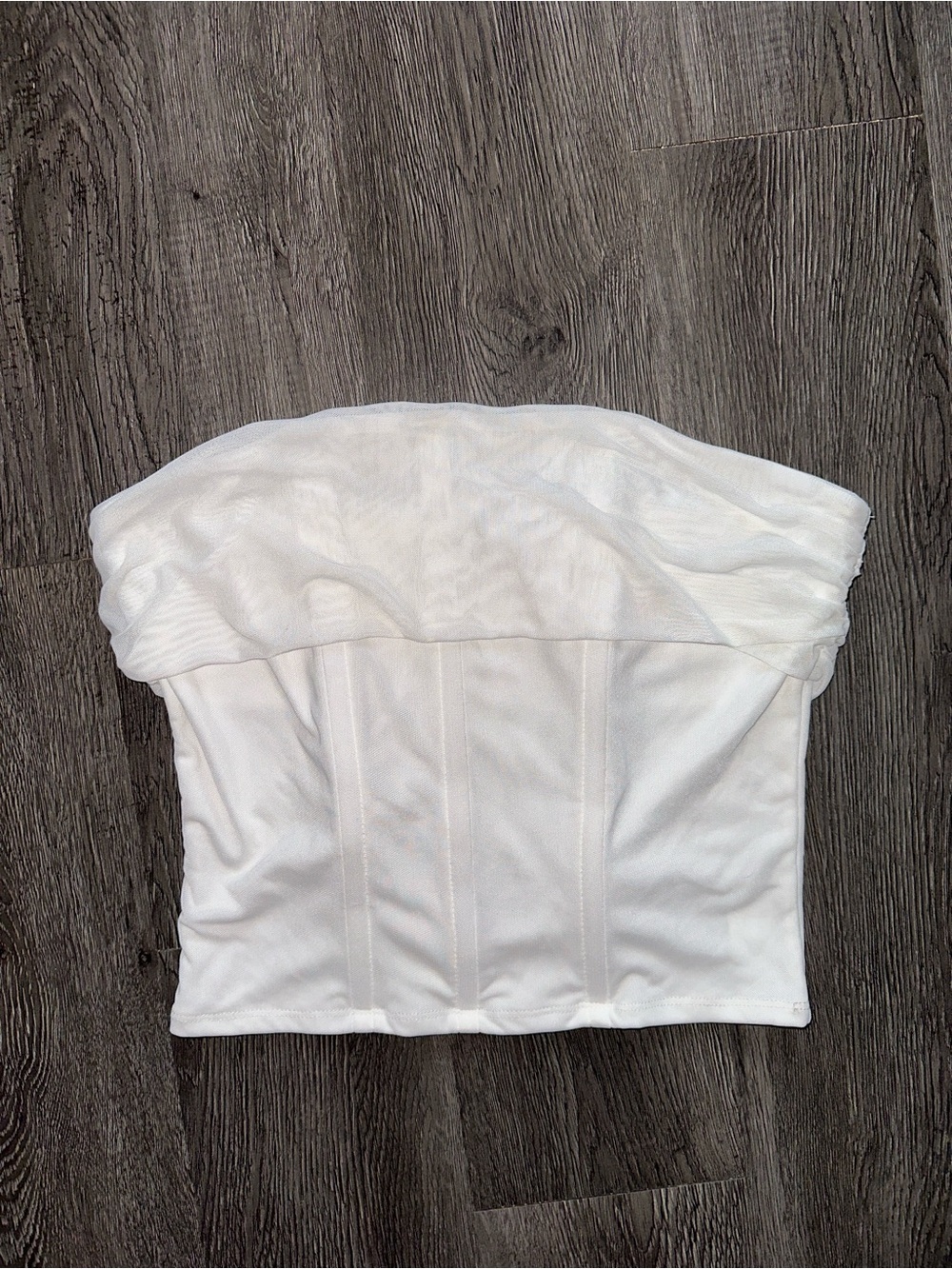 White Strapless Ruched Bustier Top